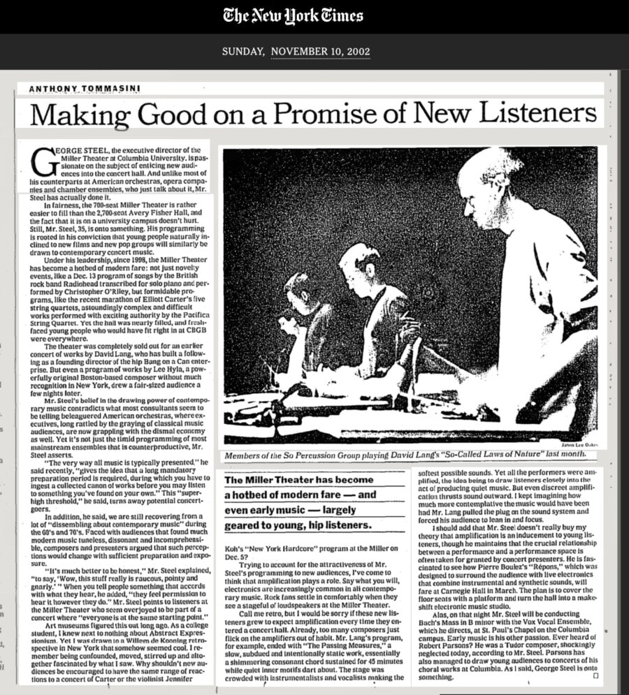 Miller Theater – Making Good On a Promise of New Listeners